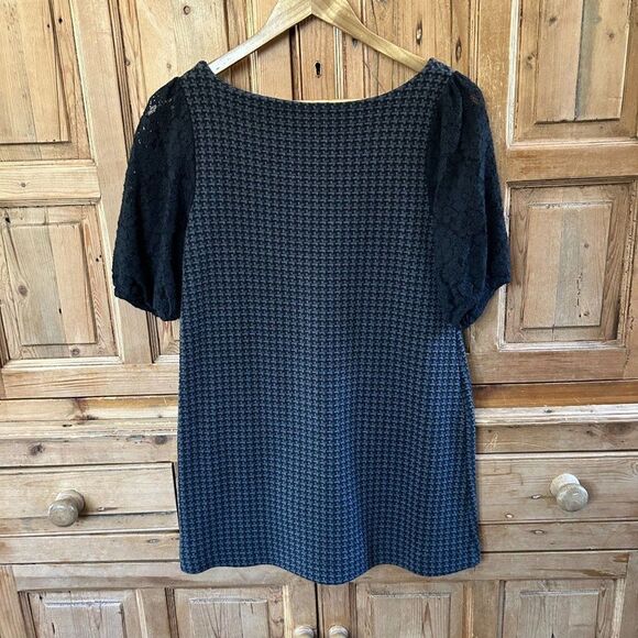 Postmark Anthropologie Small Gray Black Tunic Dress Tweed‎ Lace Blouse Mini - Picture 8 of 11